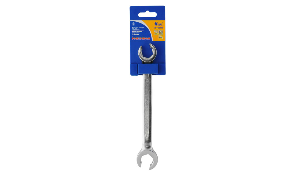 Ключ гаечный разрезной Kraft Professional, 17 х 19 мм98298123_черный Ключ гаечный разрезной Kraft Professional, 17 х 19 мм98298123_черныйКлюч гаечный разрезной Kraft станет отличным помощником монтажнику или владельцу авто. Этот инструмент обеспечит надежную фиксацию на гранях крепежа. Специальная хромованадиевая сталь повышает прочность и износ инструмента.Длина ключа: 21 см.Диаметр головок: 17 х 19 мм.