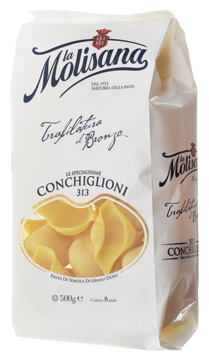 La Molisana Conchiglioni ракушки рифленые, 500 г0120710 La Molisana Conchiglioni ракушки рифленые, 500 г0120710Рифленые ракушки La Molisana Conchiglioni сделаны из муки твердых сортов, содержащей чуть меньшее количество клейковины, чем обыкновенная мука. Она хорошо поглощает воду, макароны из нее при варке увеличиваются и не развариваются.