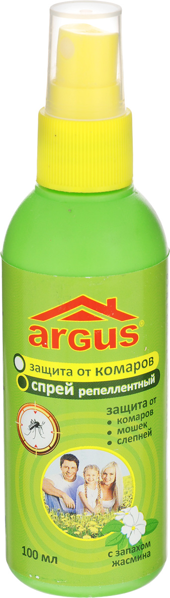 Спрей репеллентный от комаров Argus, 100 млBH-SI0439-WW Спрей репеллентный от комаров Argus, 100 млBH-SI0439-WWРепеллентный спрей Argus применяется для защиты людей от нападения кровососущих насекомых (комаров, мокрецов, москитов, слепней). Наносится на открытые части тела. Изделие оснащено удобным распылителем.Состав: N,N-диэтил-м-толуамид (ДЭТА) 18%, отдушка, спирт изопропиловый.