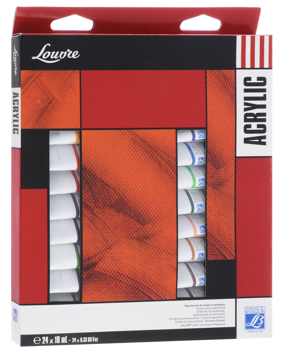 Краски акриловые Lefranc & Bourgeois Louvre, 10 мл, 23 цвета2010440 Краски акриловые Lefranc & Bourgeois Louvre, 10 мл, 23 цвета2010440Акриловые краски Lefranc & Bourgeois Louvre предназначены для декоративно-оформительских работ и прикладного творчества. Они наносятся на бумагу, холст, дерево, стекло, металл, пластик, кожу, ткань, керамику, пластилин, глину и используются для создания коллажей, как цветной клей и фон-основа для аппликаций. Палитра красок включает в себя 23 разных оттенка. В набор входят 24 металлические тубы с красками по 10 мл (22 тубы с разными и оттенками и 2 тубы с белым цветом), которые упакованы в картонную коробку.