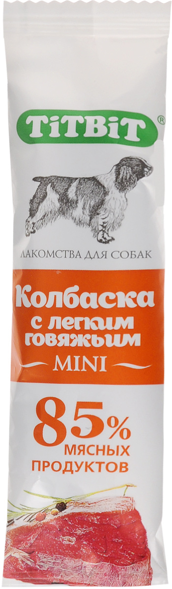 Лакомство для собак Titbit Mini, мясная колбаска с говяжьим легким, 20 г0120710 Лакомство для собак Titbit Mini, мясная колбаска с говяжьим легким, 20 г0120710Лакомство для собак Titbit Mini в виде мясных колбасок произведено из говяжьего мяса и мясных субпродуктов, не содержащих консервантов, красителей и генномодифицированных продуктов. Колбаски подходят для укрепления десен, очищения зубов от вредного налета и предотвращают образование зубного камня.Состав: мясо и мясные субпродукты (более 85%), кукуруза, минеральные вещества. Пищевая ценность в 100 г: белки - 60,2 г, жиры - 11,4 г, зола - 3,5 г, влага - 8,7 г. Энергетическая ценность в 100 г продукта: 438 ккал.Товар сертифицирован.