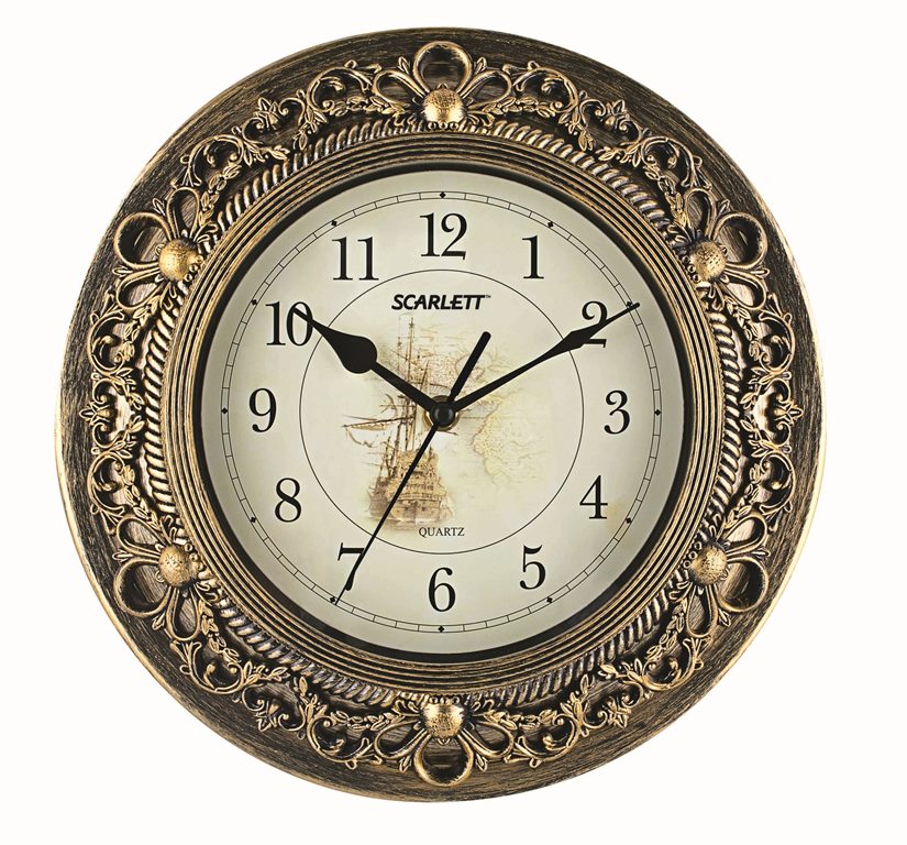 Часы настенные Scarlett, диаметр 30,5 см. SC - 27CSC - 33B Часы настенные Scarlett, диаметр 30,5 см. SC - 27CSC - 33BНастенные кварцевые часы Scarlett в классическом дизайне, изготовленные из пластика, прекрасно впишутся в интерьер вашего дома. Круглые часы имеют три стрелки: часовую, минутную и секундную, циферблат защищен прозрачным пластиком. Часы работают от 1 батарейки типа АА напряжением 1,5 В (батарейка в комплект не входит). Диаметр часов: 30,5 см.
