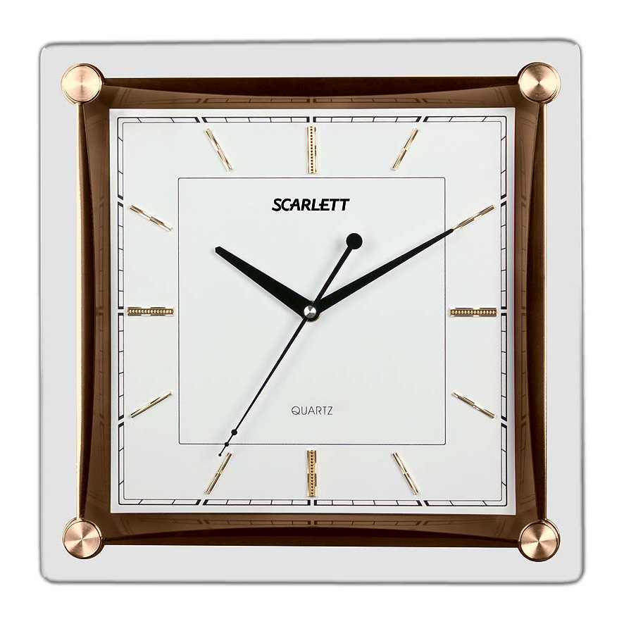 Часы настенные Scarlett, 39 х 39 см. SC - 55GA94672 Часы настенные Scarlett, 39 х 39 см. SC - 55GA94672Настенные кварцевые часы Scarlett в классическом дизайне прекрасно впишутся в интерьер вашего дома. Квадратный корпус часов белого цвета изготовлен из стекла. Модель оснащена кварцевым механизмом высокого качества, ход секундной стрелки - плавный. Квадратные часы имеют три стрелки: часовую, минутную и секундную. Часы работают от 1 батарейки типа АА напряжением 1,5 В (батарейка в комплект не входит). Часы бренда Scarlett - это надежность, качество и изящность стиля во все времена.Размер часов: 39 х 39 см.