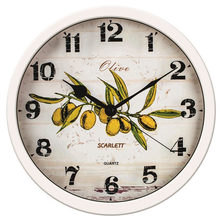 Часы настенные Scarlett, диаметр 31 см. SC - WC1005KSC - WC1005K Часы настенные Scarlett, диаметр 31 см. SC - WC1005KSC - WC1005KНастенные кварцевые часы Scarlett в классическом дизайне, изготовленные из пластика, прекрасно впишутся в интерьер вашей кухни. Круглые часы имеют три стрелки: часовую, минутную и секундную, циферблат защищен прозрачным пластиком. Часы работают от 1 батарейки типа АА напряжением 1,5 В (батарейка в комплект не входит). Диаметр часов: 31 см.