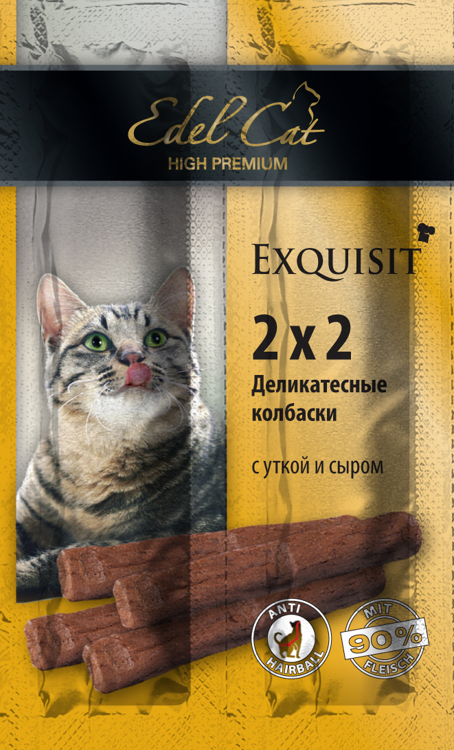Edel Cat Колбаски-мини - утка сыр 4 колбаски0120710 Edel Cat Колбаски-мини - утка сыр 4 колбаски0120710Вкусные жевательные колбаски для кошек. На 90%состоят из свежего мяса с добавлением витаминно -минерального комплекса.Минеральные вещества: Сырой протеин 33,5%, влажность 28%, сырой жир 20%, Сырая зола 9%, сырая клетчатка2% Состав: Мясо и мясопродукты (90% в т.ч. 4% утки), молоко и молочные продукты (4% сыра),минеральные вещества.
