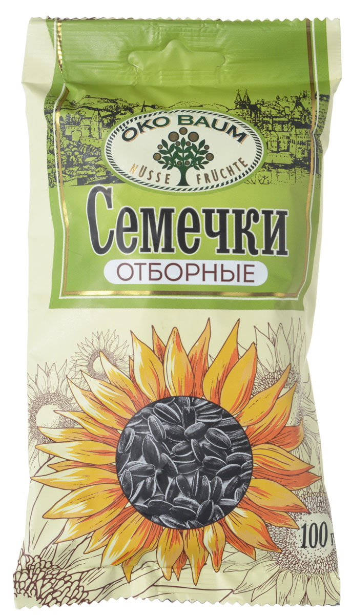 Oko Baum семечки жареные отборные, 100 г0120710 Oko Baum семечки жареные отборные, 100 г0120710Семена подсолнуха – это удивительный продукт. Биологическая ценность семечек выше, чем ценность яиц или мяса, а вот перевариваются и усваиваются они гораздо легче.Витамина D в них больше, чем в жире печени трески, который всегда считался самым богатым его источником; вещества, содержащиеся в семечках, улучшают состояние кожи и слизистых оболочек, приводят в норму их кислотно-щелочной баланс. Именно поэтому семена подсолнуха часто применяются в косметологии. Зная о полезных свойствах семечек подсолнуха, не стоит думать, что это баловство или развлечение. Специалисты и диетологи, сторонники здорового образа жизни, часто рекомендуют употреблять семечки для профилактики самых разных заболеваний, и даже в качестве лечебного средства.