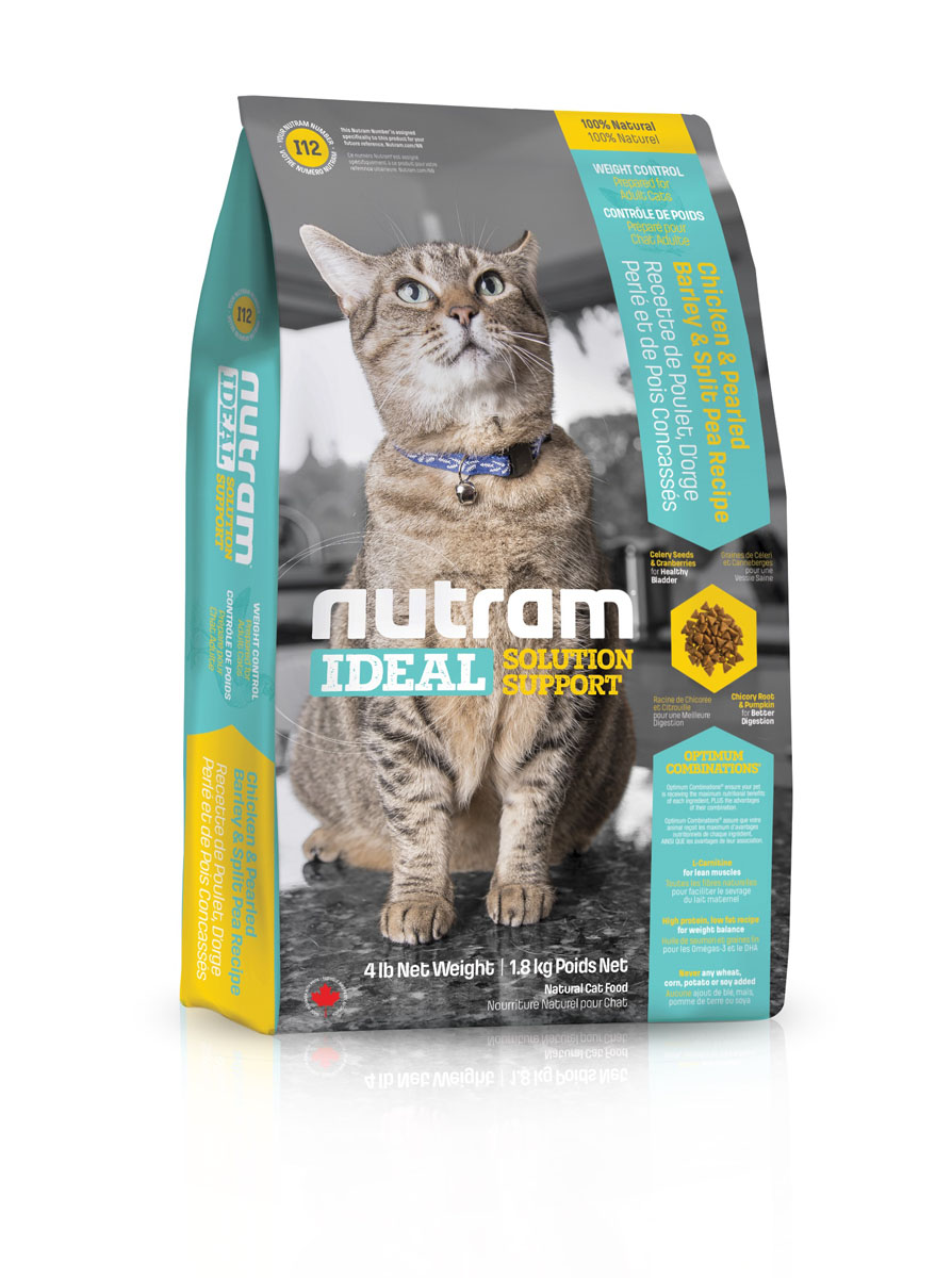 Сухой корм для кошек контроль веса 6.8KG I12 Nutram Ideal Solution Support Weight Control Cat Food -0120710 Сухой корм для кошек контроль веса 6.8KG I12 Nutram Ideal Solution Support Weight Control Cat Food -0120710Целостный (holistic), полезный, богатый питательными веществами сухой корм для кошек, который улучшает самочувствие и здоровье питомцев по принципу «изнутри наружу». Подход Nutram к целостному питанию начинается с улучшения пищеварения с помощью специальной комбинации тыквы и корня цикория. Корень цикория способствует увеличению природных кишечных бактерий. Богатая клетчаткой тыква помогает движению пищи по пищеварительномутракту, продлевая ощущение сытости, что имеет решающее значение при регулировании веса. Оптимальное Сочетание™ клюквы, естественного подкислителя, и семян сельдерея, эффективного мочегонного, регулирует баланс жидкости в организме. Благодаря этому поддерживается оптимальный уровень рН, что способствует здоровью мочеполовой системы.• Содержит мясо курицы, перловую крупу и лущёный горох• L-карнитин – для поддержки оптимальной мышечной массы• Высокое содержание белка – для регулирования веса• Не содержит пшеницу, кукурузу, картофель или сою в любом виде Рецептура натурального сухого корма для кошек I12 Nutram Ideal для контроля веса кошек соответствует нормам поддерживающего питания для кошек, установленным ассоциацией AAFCO.* Согласно рекомендациям Американской ассоциации государственного контроля за качеством кормов для животных (AAFCO) не является обязательным элементом питания кошек