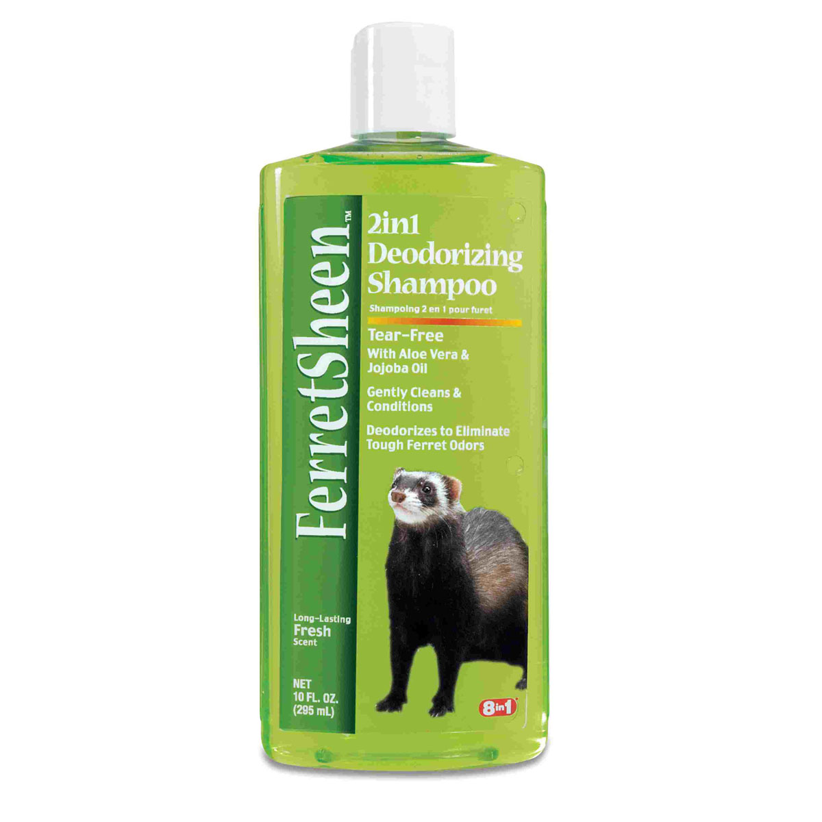 Шампунь для хорьков 8 in1 Shampoo Ferretsheen Deodorizing, дезодорирующий, 295 мл0120710 Шампунь для хорьков 8 in1 Shampoo Ferretsheen Deodorizing, дезодорирующий, 295 мл0120710Шампунь для хорьков дезодорирующий содержит мощные микро-капсулированные ферменты, которые эффективно борются с резким неприятным запахом.Масло жожоба и алоэ вера смягчают кожу и ухаживают за шерстью, позволяя ей выглядеть наилучшим образом. Шампунь не раздражает кожу.После купания шерсть хорька надолго сохраняет приятный аромат огурца и дыни. Полностью намочите шерсть хорька, нанесите шампунь и вспеньте. Для достижения наилучшего результата оставьте шампунь на шерсти в течение нескольких минут, втирая его массажными движениями. Хорошо смойте водой, насухо вытрите и расчешите шерсть зверька.