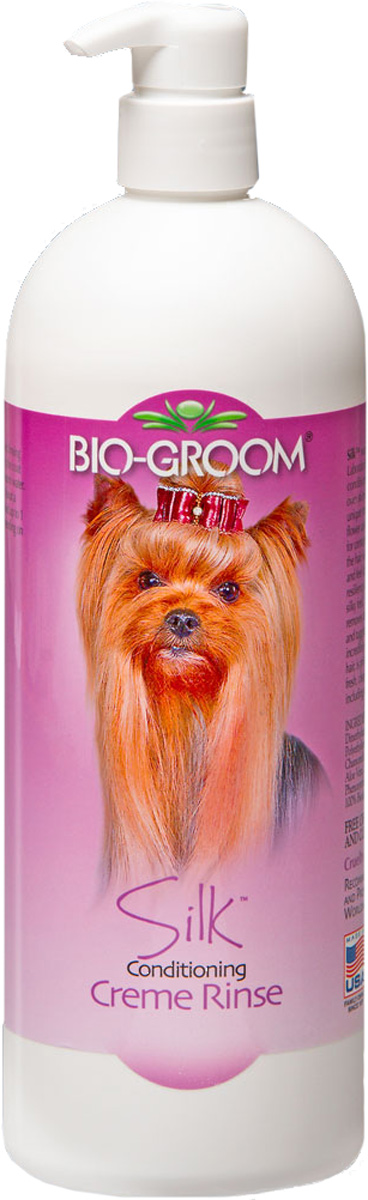 Шелковый кондиционер Bio-Groom Silk Condition, 946 мл0120710 Шелковый кондиционер Bio-Groom Silk Condition, 946 мл0120710Шелковый кондиционер для кошек и собак Bio-Groom для незабываемого выставочного блеска и мягкости шерсти.В состав кондиционера входит ромашка, натуральным образом стимулируя рост волос и кондиционируя кожу. Увлажняет травмированную шерсть, предотвращает спутывание, хорошо смывается и делает волосы послушными и легко расчесываемыми. Разработан для использования на любых окрасах, включая белый. Инструкция по применению:На вымытую и прополосканую шерсть нанесите необходимое количество и хорошо вмассируйте его. Сполосните теплой водой.Для лучшего кондиционирования оставьте ополаскиватель на 1 минуту, затем сполосните.Может быть разведен в пропорции 1 к 4 теплой водой в зависимости от типа шерсти или ее состояния.
