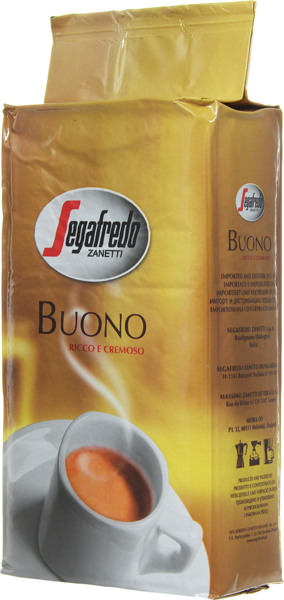 Segafredo Buono кофе молотый, 250 г0120710 Segafredo Buono кофе молотый, 250 г0120710Кофе Buono New - это тщательно отобранная смесь зерен Арабики и Робусты из Южной Америки и Азии, что придает напитку богатый и сливочный вкус. Новое качество в улучшенной упаковке.
