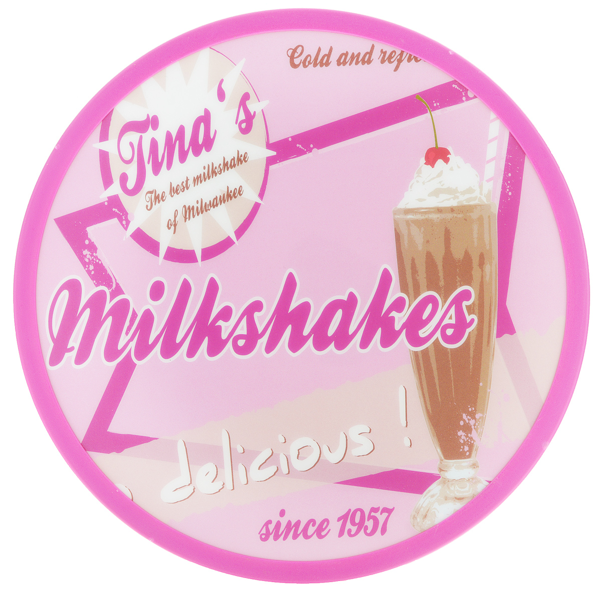 Доска разделочная Mayer & Boch Milkshakes, вращающаяся, диаметр 30 см94672 Доска разделочная Mayer & Boch Milkshakes, вращающаяся, диаметр 30 см94672Вращающаяся разделочная доска Mayer & Boch Milkshakes, выполненная из высококачественного пластика и дерева, станет незаменимым аксессуаром на вашей кухне. Доска декорирована красочными рисунками и надписями. Антибактериальное покрытие защищает от плесени, грибков и неприятных запахов.Изделие предназначено для измельчения продуктов. Доска вращается на 360°, что делает ее еще и отличным аксессуаром для сервировки пищи. Такая доска прекрасно впишется в интерьер любой кухни и прослужит вам долгие годы. Диаметр доски: 30 см. Диаметр основания: 18 см. Высота: 4 см.