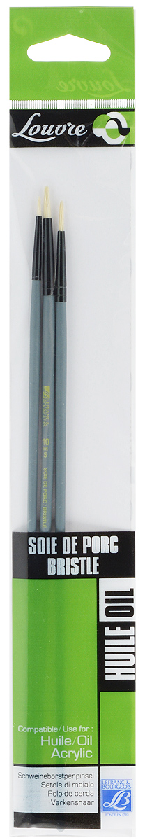 Набор кистей LeFranc Louvre, 3 шт. LF8067391195754 Набор кистей LeFranc Louvre, 3 шт. LF8067391195754Кисти из набора LeFranc Louvre идеально подойдут для работы с акриловыми красками и прочими искусственными эмульсиями, а так же с темперой, гуашью, акварелью и масляными красками. В набор входят круглые кисти № 2, 6 и 10. Кисти изготовлены из щетины. Конусообразная форма пучка позволяет прорисовывать мелкие детали и выполнять заливку фона.Деревянные ручки оснащены алюминиевыми втулками с двойным обжимом.Длина кистей: № 2 - 27,5 см, № 6 - 28 см, № 10 - 28,5 см.Длина ворса: № 2 - 0,8 см, № 6 - 1,3 см, № 10 - 1,5 см.