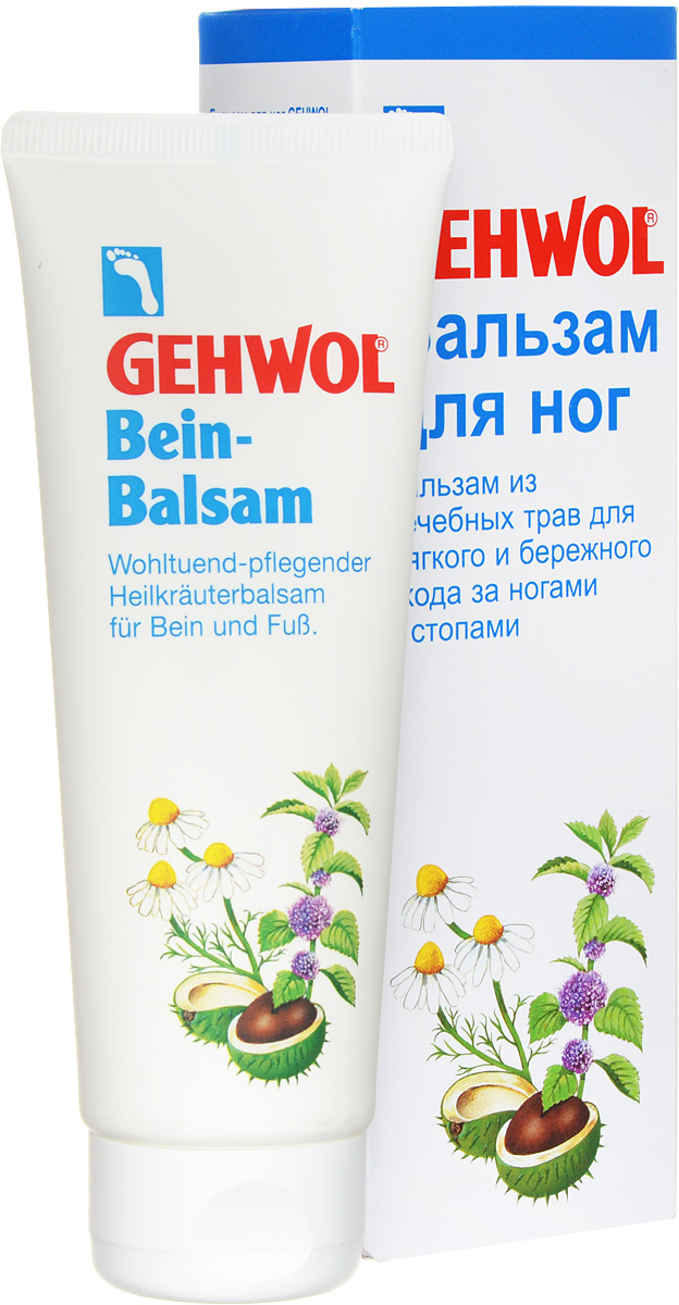Gehwol Leg Balm - Бальзам для ног для укрепления вен 125 млFS-36054 Gehwol Leg Balm - Бальзам для ног для укрепления вен 125 млFS-36054Бальзам для ног Геволь (Gehwol Leg Balm) рекомендуется при тяжести и судорогах в ногах во время беременности. При регулярном применении бальзам предотвращает сухость кожи и ее преждевременное старение, кожа надолго остается красивой, гладкой и эластичной. Аллантоин и бисаболол - вещества, содержащиеся в конском каштане и ромашке, эффективно действуют при очищении загрязненных ног и при наличии покрасневших мест. Вместе с экстрактом из вирджинского гамамелиса, они действуют смягчающе и слегка вяжуще на раздражительные участки кожи. Биологически ценные активные вещества быстро впитываются кожей.При регулярном применении бальзам предотвращает сухость кожи и ее преждевременное старение, кожа надолго остается красивой, гладкой и эластичной. Легкий массаж с бальзамом укрепляет вены и приятно освежает, облегчает состояние и проблемы ног, которые иногда возникают во время беременности. Выверенные активные ингредиенты предотвращают отекание и возникновение зуда между пальцами ног и прекрасно дезодорируют ноги.Проверено по дерматологическим показателям. Благоприятно применение при заболевании диабетом.Назначение:Укрепляет вены и стенки сосудов.Улучшает кровообращение и снимает ощущение усталости в ногах.Сглаживает и питает кожу, придает ей ухоженный вид.Предупреждает грибковые заболевания, образование мозолей и зуд между пальцами, дезодорирует в течение продолжительного времени.Активные компоненты: вода, гамамелис, пантенол, бисаболол, аллантоин, ментол, климбазол.
