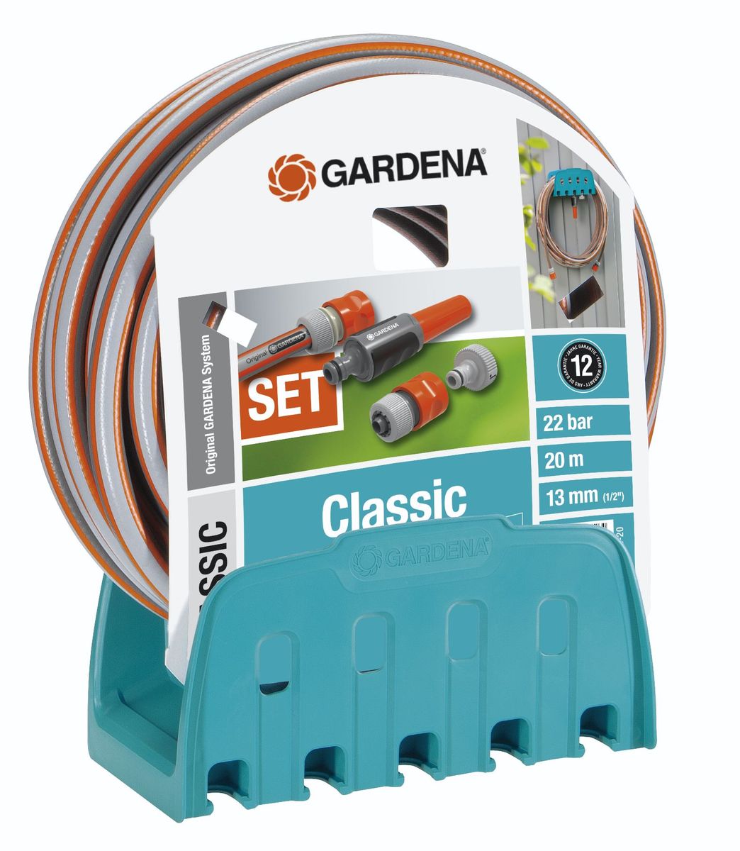 Кронштейн настенный Gardena Classic со шлангом1.645-504.0 Кронштейн настенный Gardena Classic со шлангом1.645-504.0Кронштейн настенный Gardena Classic со шлангом позволяет незамедлительно приступить к работе. В комплект входит настенный кронштейн, 20-метровый шланг 13 мм (1/2 ), все необходимые соединительные элементы и наконечник для полива. Шланг устойчив к воздействию давления воды и сохраняет свою форму (давление разрыва 22 бар). Этот шланг позволит поливать много и в течение длительного времени. На время хранения просто намотайте его на настенный кронштейн. На кронштейне расположены практичные крепления для насадок для полива, опрыскивателей, коннекторов. Максимальная емкость 13 мм (1/2) - 35 м; Максимальная емкость 15 мм (5/8) - 25 м; Максимальная емкость 19 мм (3/4) - 20 м; Длина шланга - 20 м; Диаметр шланга - 13 мм.
