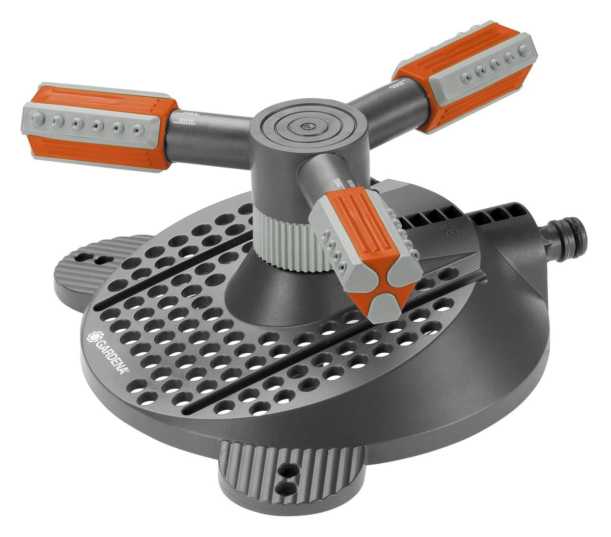 Дождеватель Gardena Мambo Comfort, круговой96280968 Дождеватель Gardena Мambo Comfort, круговой96280968Круговой дождеватель Gardena Мambo Comfort предназначен для комфортного полива как небольших, так и крупных участков. Вращающиеся высокоточные наконечники дождевателя обеспечивают равномерный полив без образования луж. Дальность полива регулируется путем изменения напора воды. Прочное основание гарантирует устойчивость при использовании и мобильность дождевателя. Практичный съемный фильтр тонкой очистки легко чистится от загрязнений. Площадь полива - 9-310 м2.