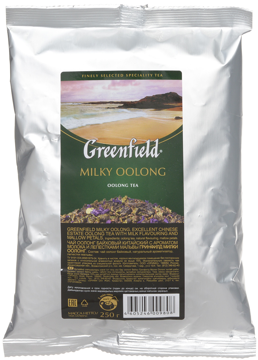 Greenfield Milky Oolong зеленый листовой чай, 250 г0120710 Greenfield Milky Oolong зеленый листовой чай, 250 г0120710Наполненный мягкий вкус и долгое сладковатое послевкусие редкого полуферментированного чая Oolong превосходно сочетаются с тонкими молочно-сливочными нотами, которые завершают выразительный букет Greenfield Milky Oolong.