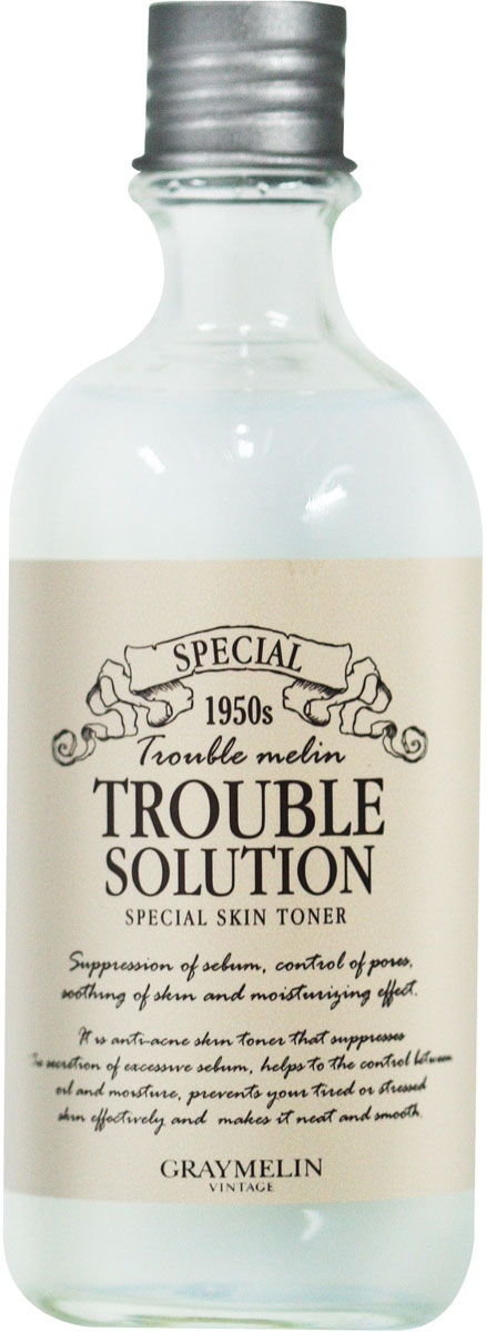 Graymelin Тоник для проблемной кожи Trouble Solution Special Skin Toner, 130 мл2694 s Graymelin Тоник для проблемной кожи Trouble Solution Special Skin Toner, 130 мл2694 sСерия средств для проблемной кожи лица Trouble Solution Special содержит комплекс растительных экстрактов, которые эффективно борются с воспалениями. Экстракт листьев алоэ интенсивно увлажняет и успокаивает чувствительную проблемную кожу. Сок кипарисовика туполистного обладает антибактериальным и очищающим действием. Он содержит большой процент минералов и витаминов и насыщает кожу полезными элементами. Экстракт гамамелиса успокаивает кожу и облегчает зуд, вызванный сухостью кожи. Бета-глюкан повышает кожный иммунитет и препятствует развитию воспалений. Экстракт корня солодки снимает покраснения.Тоник регулирует водно-жировой баланс кожи лиц, сужает поры, смягчает и освежает кожу лица.Серия средств для проблемной кожи лица Trouble Solution Special содержит комплекс растительных экстрактов, которые эффективно борются с воспалениями