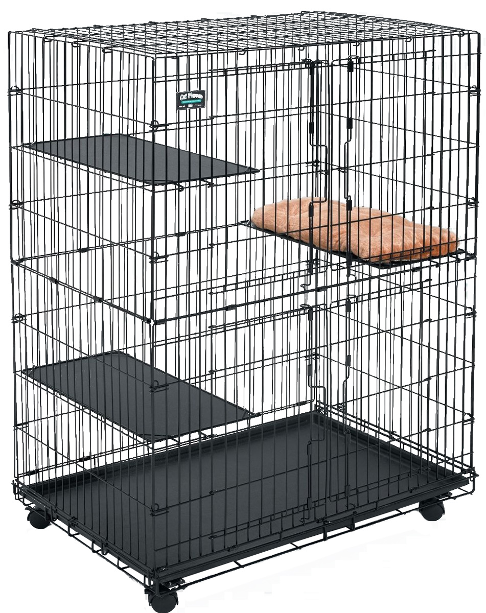 Клетка для кошек Midwest Cat Playpens, 91,5 x 60 x 128 см524DR Клетка для кошек Midwest Cat Playpens, 91,5 x 60 x 128 см524DRДвухэтажная клетка для кошек Midwest Cat Playpens изготовлена из металла и покрыта специальным черным покрытием Electro-Coat, которое увеличивает срок ее эксплуатации. Подойдет для содержания как одного, так и нескольких животных.Клетка оснащена двумя независимыми фронтальными дверьми с надежными замками-задвижками. В комплект также входит 2 полки для удобства расположения животных и выдвигающийся поддон, который легко мыть и чистить. Клетка на колесах, полностью разборная, удобна для транспортировки. Высококачественные товары Midwest для транспортировки, комфорта и безопасности животных, позволят вам обустроить пространство для вашего питомца и сделать совместные путешествия легкими и удобными. Размер клетки: 91,5 х 60 х 128 см.