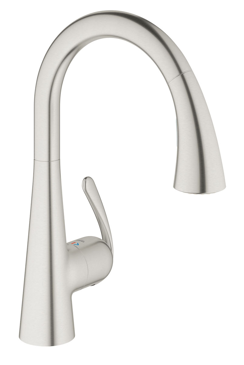 Смеситель для кухни Grohe Zedra68/5/4 Смеситель для кухни Grohe Zedra68/5/4Кухонный смеситель повышенной комфортности Grohe Zedra радует глаз и одновременно с этим соответствует всем критериям практичности: такие элементы его дизайна, как обтекаемый силуэт, особая форма рычага и трубковидный излив, придают ему невероятно элегантный вид. Благодаря продуманным особенностям конструкции, включая высокий поворотный излив и выдвижную лейку повышенной комфортности, а также упрощенной системе монтажа, этот смеситель завоевал популярность в качестве помощника на кухне. Он изготовлен из не царапающейся нержавеющей стали, которая отличается не только повышенной гигиеничностью, но и простотой в уходе за счет гладкой поверхности. Дополните оснащение своей кухни этим устройством – эффектным, продуманным и высококачественным до мельчайших деталей!