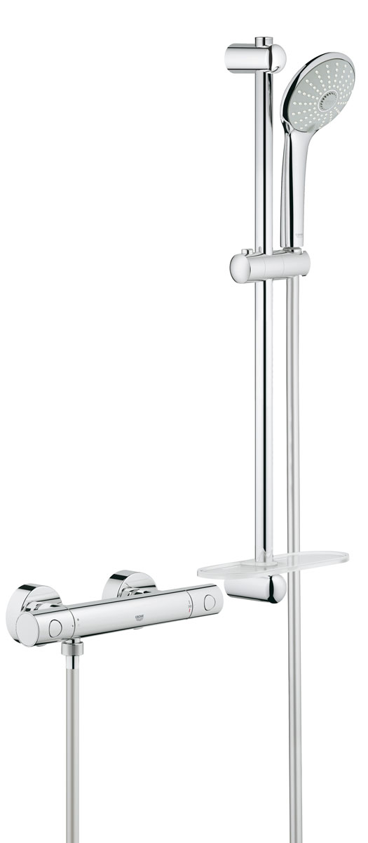 Термостат для душа GROHE Grohtherm 1000 Cosmopolitan New с душевым гарнитуром (штанга 600 мм) (34286002)5284_зеленый Термостат для душа GROHE Grohtherm 1000 Cosmopolitan New с душевым гарнитуром (штанга 600 мм) (34286002)5284_зеленыйс душевым гарнитуромвключает в себя:Grohtherm 1000 Cosmopolitan M Термостат для душа 1/2"(34 065 002)Euphoria 110 Massage Душевой гарнитур, 600 мм (27 231 001)Внутренний охлаждающий канал для продолжительного срока службыGROHE DreamSpray® превосходный поток водыGROHE StarLight® хромированная поверхность GROHE SprayDimmerПолочка GROHE EasyReach™ (27 596 000)с системой SpeedClean против известковых отложенийTwistfree против перекручивания шлангаминимальное давление 1,0 бар