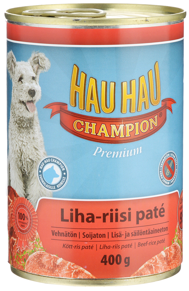 Консервы Hau-Hau Champion для собак, говядина с рисом, 400 г0120710 Консервы Hau-Hau Champion для собак, говядина с рисом, 400 г0120710Консервы Hau-Hau Champion - это полноценный корм для собак любого возраста. Не содержит сои, пшеницы, пищевых добавок и красителей. Благодаря большому содержанию мяса продукт легко усваивается. Консервы можно давать собаке отдельно, так как они содержат все необходимые питательные вещества, или же смешивать с сухим кормом, чтобы сделать его еще более вкусным.Состав: мясо и продукты животного происхождения 95% (10% говядина), рис 4,1%, витамины и минералы.Питательная ценность: влажность 81%, белок 8,5%, масла и жиры 6%, пепел 2,5%, клетчатка 0,7%.Витамины и минералы: витамин А 3000 МЕ, витамин D3 300 МЕ, цинк 16 мг, железо 6,5 мг, медь 0,1 мг.Товар сертифицирован.