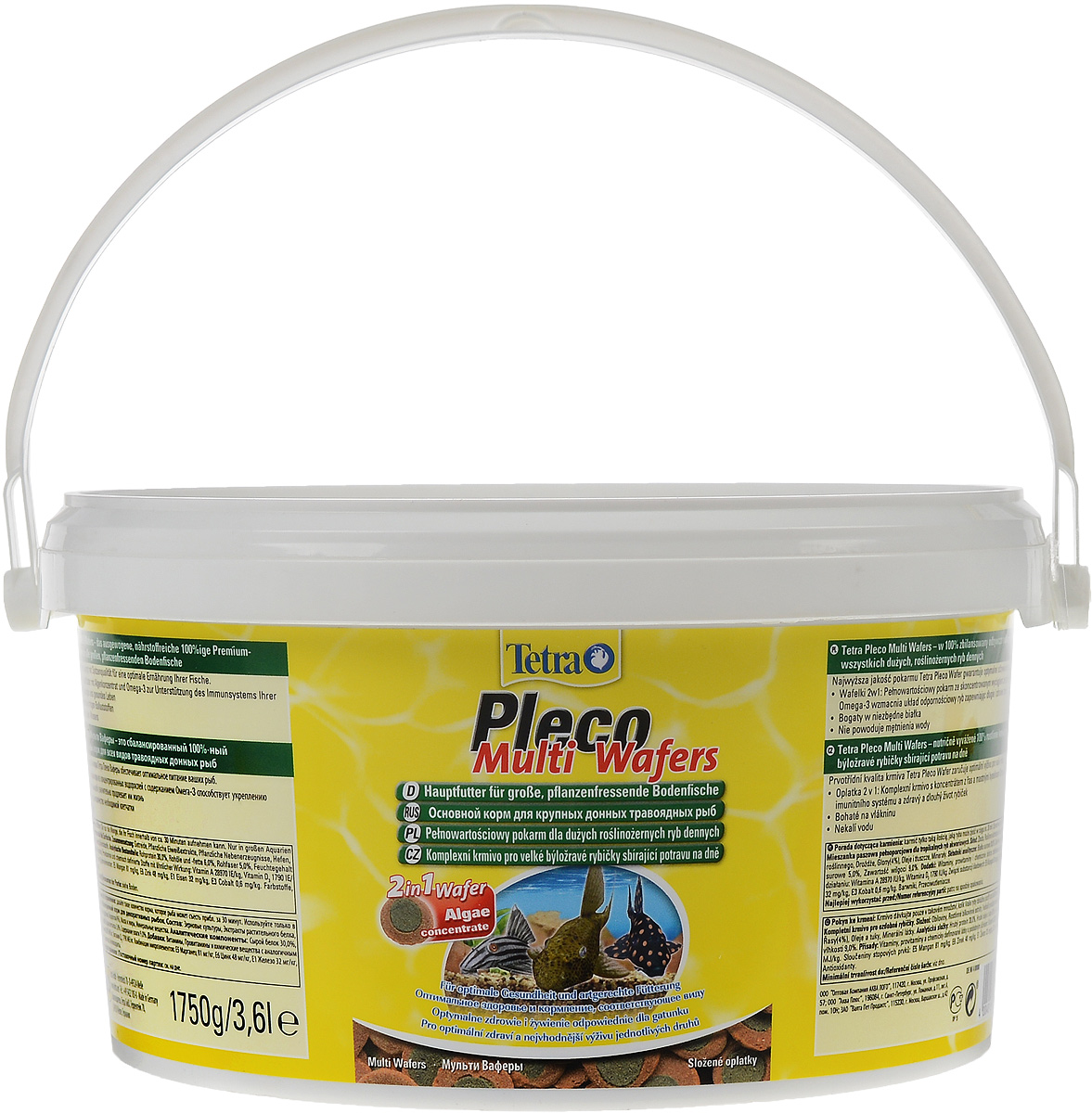 Корм Tetra Pleco. Multi Wafers для крупных травоядных донных рыб, пластинки, 3,6 л (1,75 кг)0120710 Корм Tetra Pleco. Multi Wafers для крупных травоядных донных рыб, пластинки, 3,6 л (1,75 кг)0120710Корм Tetra Pleco. Multi Wafers - это 100% растительная кормовая смесь для крупных травоядных донных рыб. Корм состоит из концентрированных водорослей с содержанием Омега-3, а так же содержит большое количество необходимой клетчатки, что способствует укреплению иммунной системы рыб и значительно продлевает им жизнь.Не мутит воду. Рекомендации по кормлению: Давайте такое количество корма, которое рыба может съесть приблизительно за 30 минут. Используйте только в больших аквариумах.Состав: зерновые культуры, экстракты растительного белка, растительные продукты, дрожжи, водоросли (4%), масла и жиры, минеральные вещества.Добавки: витамины, провитамины и химические вещества с аналогичным воздействием: витамин А 28970 МЕ/кг, витамин Д3 1790 МЕ/кг. Комбинации элементов: Е5 Марганец 81 мг/кг, Е6 Цинк 48 мг/кг, Е1 Железо 32 мг/кг, Е3 Кобальт 0,6 мг/кг. Красители, антиоксиданты.Товар сертифицирован.