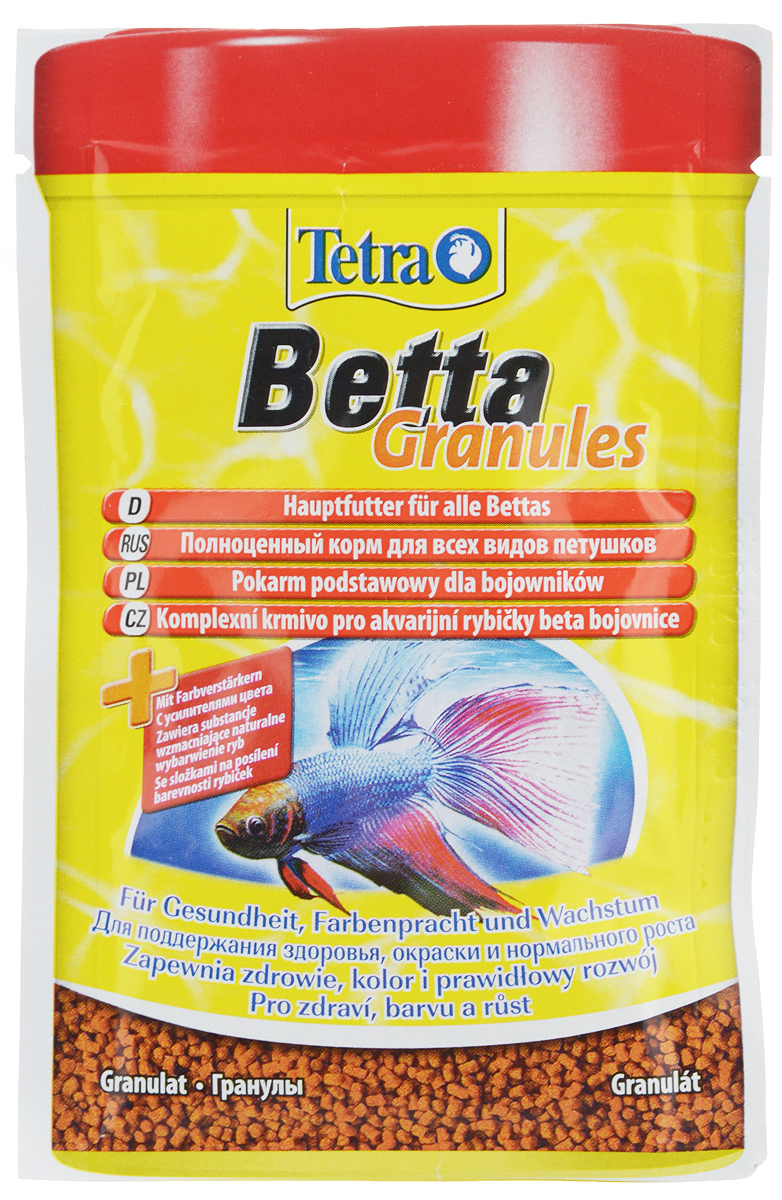 Корм для петушков Tetra Betta. Granules, гранулы, 5 г0120710 Корм для петушков Tetra Betta. Granules, гранулы, 5 г0120710Корм для петушков Tetra Betta. Granules – это питательный сбалансированный корм для всех видов петушков.Чрезвычайно аппетитные плавающие гранулы с натуральными усилителями цвета придадут вашим рыбкам красивую окраску. Корм обогащен витаминами и питательными веществами для укрепления иммунной системы. Рекомендации по кормлению: Кормить несколько раз в день маленькими порциями.Состав: зерновые культуры, экстракты растительного белка, рыба и побочные рыбные продукты, масла и жиры, дрожжи, моллюски и раки, минеральные вещества, водоросли.Аналитические компоненты: сырой белок - 43%, сырые масла и жиры - 10%, сырая клетчатка - 2%, содержание влаги - 8%.Товар сертифицирован.