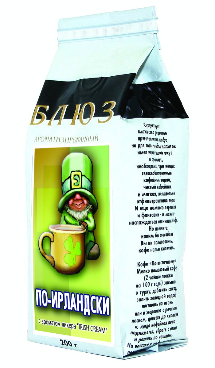 Блюз Ароматизированный По-ирландски (Irish Cream) кофе в зернах, 200 г0120710 Блюз Ароматизированный По-ирландски (Irish Cream) кофе в зернах, 200 г0120710Блюз По-ирландски - самый популярный сорт ароматизированного кофе. Феерическое сочетание лучших сортов кофе Арабика, ирландского виски и сливок. Обладает мягким, насыщенным вкусом, с характерным ароматом, присущим ликерам Baileys и Carolines.