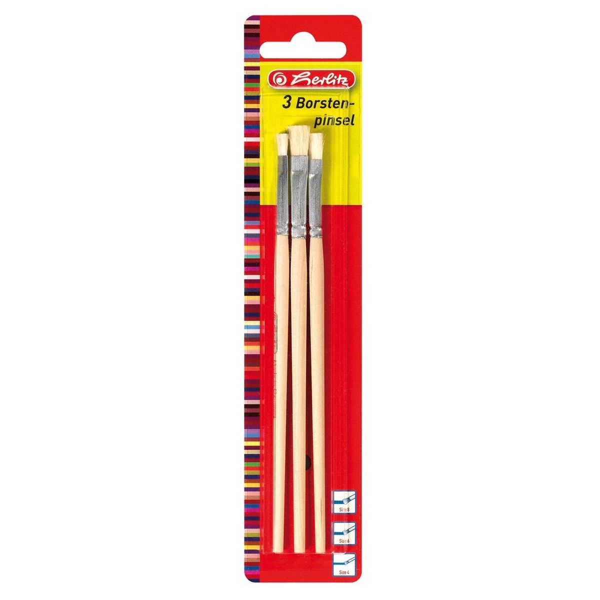 Herlitz Набор кистей из щетины 3 шт731000 Herlitz Набор кистей из щетины 3 шт731000Набор кистей из щетины от Herlitz - это незаменимый атрибут для рисования. В наборе три плоских кисти № 4, 6, 8, изготовленные из натурального дерева и щетины. Эти кисти отличаются особой прочностью, упругостью и эластичностью. Ворс из свиной щетины способен удерживать достаточно много краски.Набор кистей от Herlitz станет замечательным помощником в творческой деятельности для вашего ребенка.