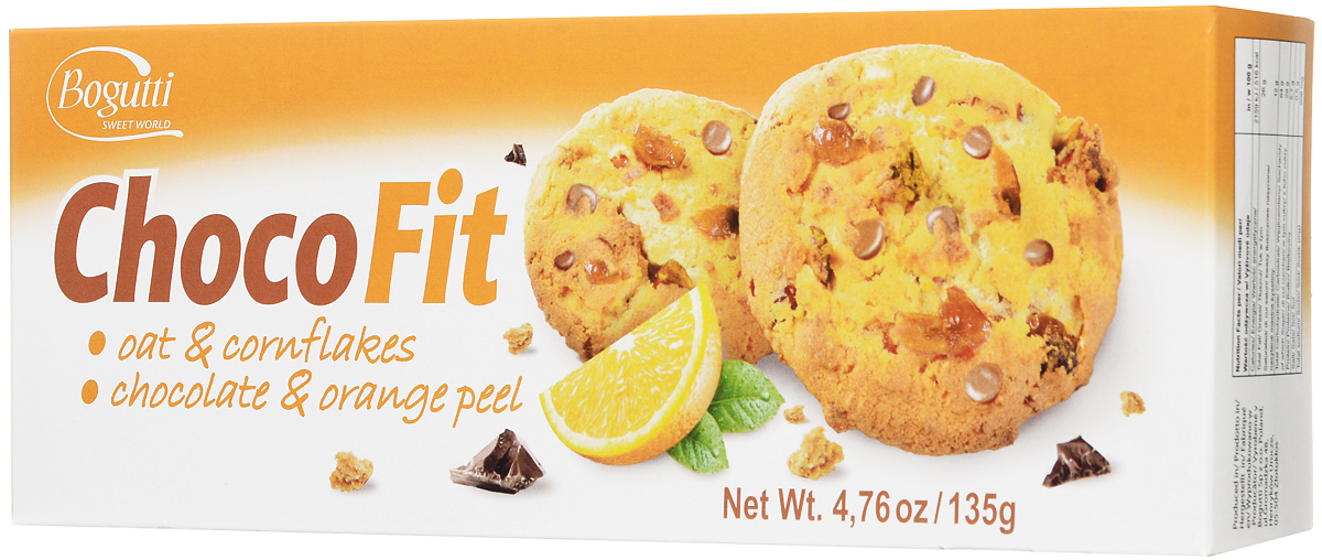 Bogutti Choco Fit печенье с шоколадной крошкой и цедрой апельсина, 135 г0120710 Bogutti Choco Fit печенье с шоколадной крошкой и цедрой апельсина, 135 г0120710Bogutti Choco Fit - высококачественное сдобное печенье с шоколадной крошкой и цедрой апельсина, приготовленное по лучшим итальянским технологиям, из тщательно отобранного сырья. Качество всех изделий отвечает высоким международным требованиям BRC, IFS, а выпечка выглядит аппетитно и привлекательно. Идеально для людей ведущих активный образ жизни и занимающихся фитнесом.
