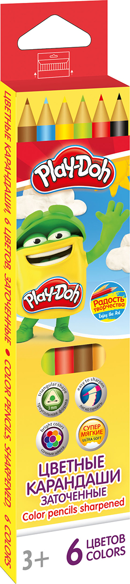 Play-Doh Набор цветных карандашей 6 цветовC13S041944 Play-Doh Набор цветных карандашей 6 цветовC13S041944Цветные карандаши Play-Doh имеют эргономичный трехгранный корпус из розового дерева, который особенно удобен для маленьких детских ручек. Специальное покрытие и многослойная лакировка уменьшают скольжение карандашей в руках при их использовании. Рисование карандашами способствует развитию творческого мышления, мелкой моторики рук, фантазии и воображения вашего юного художника. Трехгранная форма корпуса каждого карандаша прививает навык правильно держать пишущий инструмент. Карандаши от Play- Doh безопасны для вашего ребенка. Рекомендуемый возраст от 3-х лет.