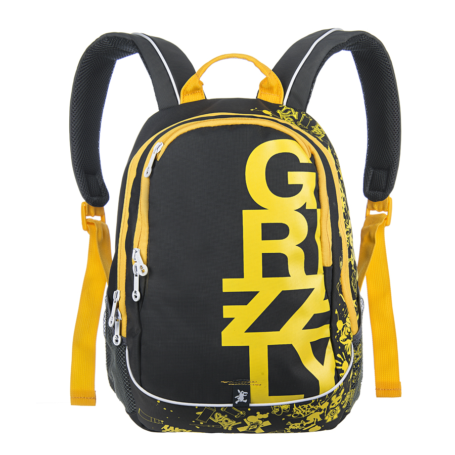 Рюкзак городской мужской Grizzly, цвет: темно-серый, желтый, 18 л. RU-400-1/4RivaCase 8460 aquamarine Рюкзак городской мужской Grizzly, цвет: темно-серый, желтый, 18 л. RU-400-1/4RivaCase 8460 aquamarineРюкзак городской Grizzl выполнен из высококачественного нейлона и оформлен оригинальным фирменным принтом. Рюкзак имеет петлю для подвешивания и две удобные лямки, длина которых регулируется с помощью пряжек. На лицевой стороне расположено два основных отделения на молнии, которые содержат внутренний подвесной карман и карман-органайзер для канцелярских товаров. Также на лицевой стороне находится внутренний карман на молнии. Рюкзак оснащен двумя боковыми карманами из сетки. Изделие застегивается на застежку-молнию. Внешняя сторона дополнена анатомической укрепленной спинкой.