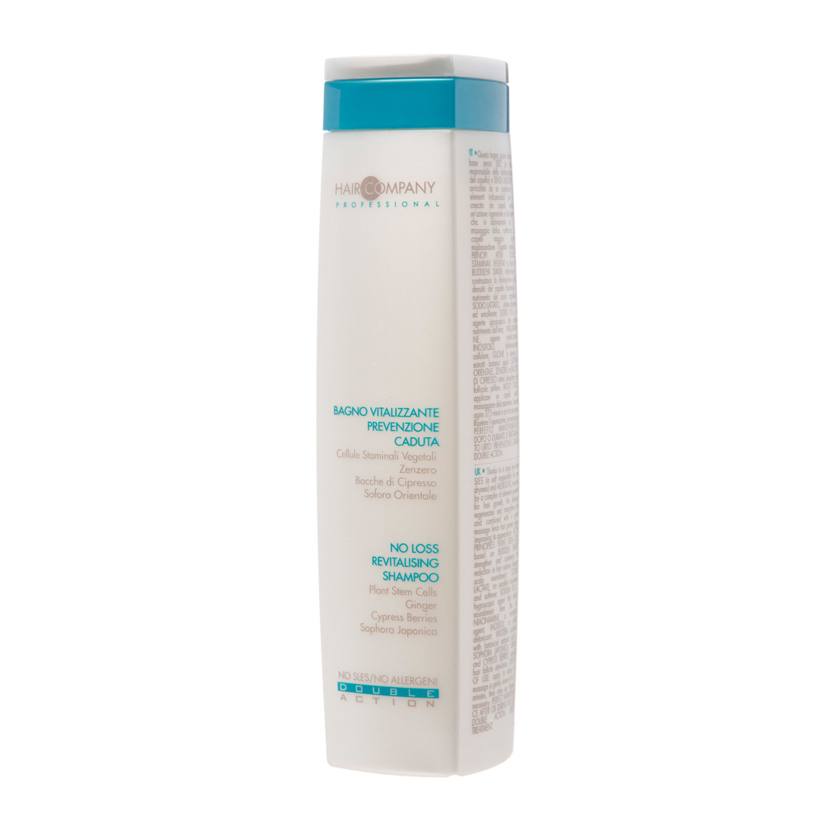 Hair Company Специальный шампунь против выпадения волос Double Action No Loss Revitalising Shampoo 250 млFS-00897 Hair Company Специальный шампунь против выпадения волос Double Action No Loss Revitalising Shampoo 250 млFS-00897Cпециальный шампунь против выпадения волос Hair Company Double Action No Loss Revitalising Shampoo особо тщательно и одновременно мягко очищает волосы и кожу головы. Обладает смягчающим, восстанавливающим и укрепляющим действием, которое, в сочетании с легким массажем, придает волосам тонус, улучшая их внешний вид. Действие шампуня основано на силе активных растительных и поливитаминных компонентов: имбирь, японская софора, инозитол, ягоды кипариса препятствуют выпадению, стимулируют рост и восстановление волос. Стволовые клетки растительного происхождения на основе Будлея давида, укрепляют и противостоят ослаблению структуры волос, обеспечивая питание кожного покрова. Шампунь придает волосам жизненный тонус, чувство свежести и легкости. Они становятся более привлекательными, послушными и необыкновенно мягкими на ощупь.