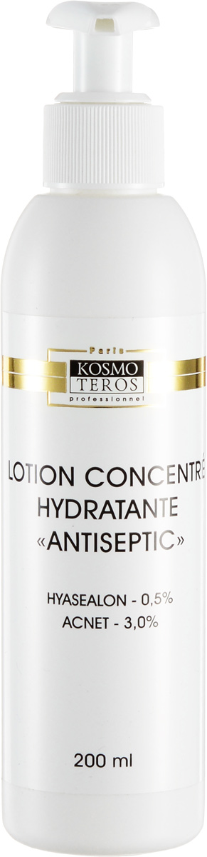 Kosmoteros Лосьон концентрированный увлажняющий Антисептик Lotion Concentre Hydratante Antiseptic - 200 млFS-00897 Kosmoteros Лосьон концентрированный увлажняющий Антисептик Lotion Concentre Hydratante Antiseptic - 200 млFS-00897Специальное интенсивное очищающее средство, улучшающее состояние жирной кожи и кожи с угревыми высыпаниями различной этиологии.Оказывает антисептическое, противовоспалительное действие, нормализует деятельность сальных желез.Завершает процесс очищения, подготавливает кожу к дальнейшему уходу.Основные активные компоненты: Acnet 3, 0%, Hyasealon, 0, 5%, эфирное масло чайного дерева. Показания к применению: для интенсивного очищения и тонизации жирной и проблемной кожи, склонной к акне, для обработки кожи во время проведения чистки лица, а также для обработки рук и ног перед процедурами маникюра и педикюра.