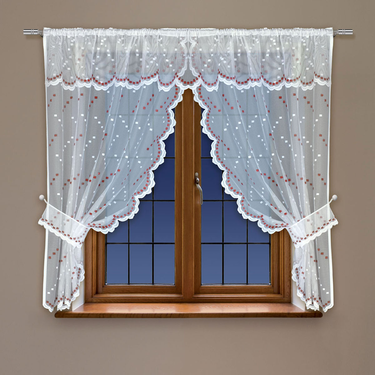 Гардина Haft, на кулиске, цвет: белый, красный, высота 107 см. 228410SVC-300 Гардина Haft, на кулиске, цвет: белый, красный, высота 107 см. 228410SVC-300Воздушная гардина Haft, выполненная из полиэстера, великолепно украсит любое окно.Изделие имеет оригинальный дизайн и органично впишется в интерьер помещения.Гардина крепится на карниз при помощи кулиски.