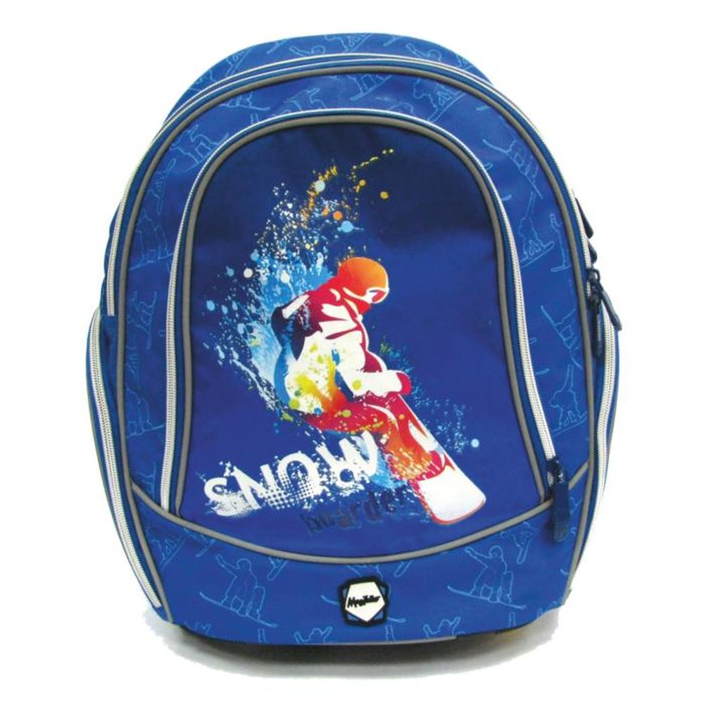 MagTaller Школьный ранец Cosmo ll Snowboarder20215-30 MagTaller Школьный ранец Cosmo ll Snowboarder20215-30Рюкзак Cosmo II. Размер 36*29*18 см. Вес 850грамм. Материал полиэстер. Эргономичная спинка и дно спинка рюкзака дополнительно усилена рамкой из алюминия, повторяющей естественный изгиб позвоночника. Дно из PVC и ножки из прочного пластика надежно защищает содержимое ранца от воды и грязи. Уплотненные лямки уменьшают нагрузку на плечи ребенка. Фиксаторы лямок позволяют закрепить концы лямок при помощи пластиковых крючков. Светоотражающие элементы на передней части, лямках и боках. Органайзер предназначен для хранения ключей, мобильного телефона пишущих принадлежностей и других мелочей.светоотражающие элементы спереди, сбоку, на плечевых лямках;спинка рюкзака дополнительно усилена рамкой из алюминия повторяющей естественный изгиб позвоночника;лямки, регулируемые по высоте и длине, позволяют удобно расположить рюкзак на спине;дно из PVC и ножки из прочного пластика надежно защищает содержимое рюкзака от воды и грязидва внутренних отделения с органайзером;передний и два боковых кармана на молнии
