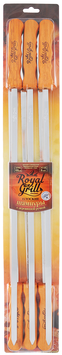 Набор плоских шампуров RoyalGrill, длина 60 см, 6 шт7292 Набор плоских шампуров RoyalGrill, длина 60 см, 6 шт7292Набор RoyalGrill состоит из 6 плоских шампуров, предназначенных для приготовления шашлыка. Изделия выполнены из высококачественной нержавеющей стали. Функциональный и качественный набор шампуров поможет вам в приготовлении вкусного шашлыка на открытом воздухе. Ширина шампура: 1,1 см. Толщина: 1,5 мм.