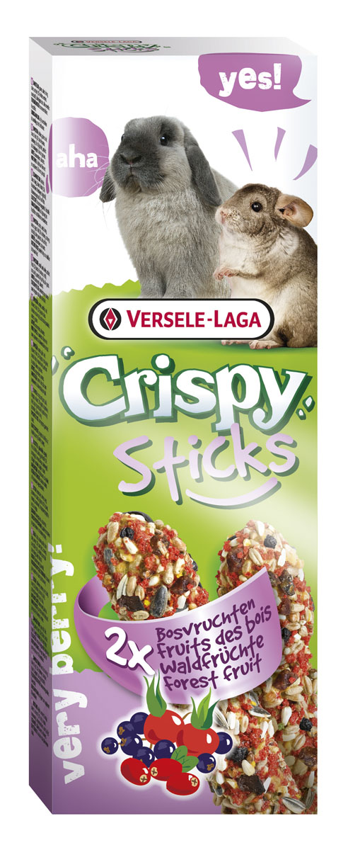 Палочки для кроликов и шиншилл Versele-Laga Crispy, с лесными ягодами, 2 х 55 г0120710 Палочки для кроликов и шиншилл Versele-Laga Crispy, с лесными ягодами, 2 х 55 г0120710Палочки для кроликов и шиншилл с лесными ягодами Versele-Laga.Палочки Versele-Laga для кроликов и шиншилл с лесными ягодами – великолепное угощение для зверьков. Эти палочки настоящий праздник вкуса для грызунов. В состав входят злаки, плоды шиповника и дикие ягоды.Все компоненты тщательно отбираются и имеют самое высокое качество. Состав: злаковые, семена, мед, различные сахара, ягоды (ягоды бузины, клюква, плоды шиповника), пекарские продукты, масла и жиры. В упаковке 2 палочки.