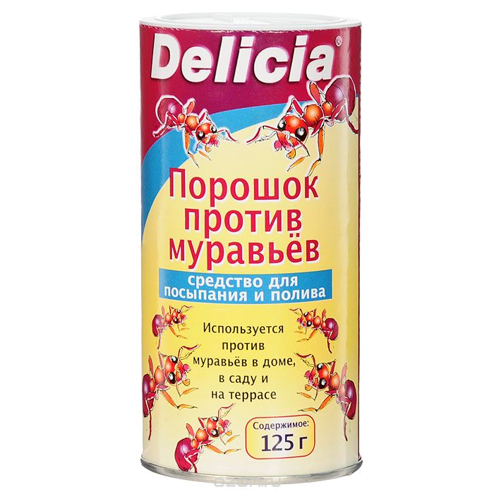 Порошок против муравьев Delicia, 125 гBH-UN0502( R) Порошок против муравьев Delicia, 125 гBH-UN0502( R)Порошок Delicia используется против муравьев в доме, саду и на террасе. Средство может применяться как для посыпания, так и для полива. Муравьи переносят порошок в свое гнездо, где он поедается муравьиной королевой и подрастающим потомством. Коме того, порошок обладает контактным действием.Действующее вещество: 10 г/кг хлорпирифос. Противоядие: атропин + токсогонин (при врачебном контроле).Вес: 30 г.Товар сертифицирован.