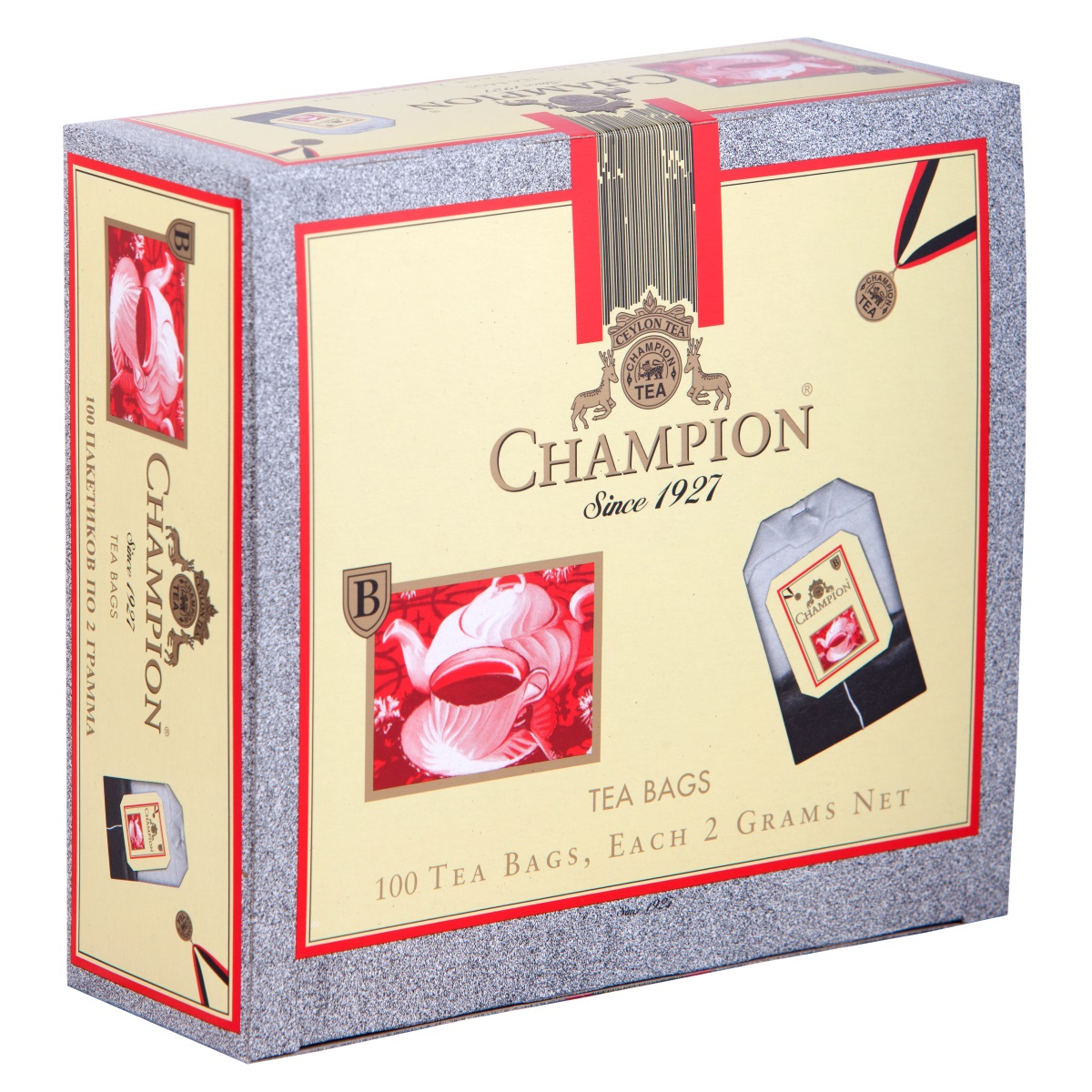 Champion черный листовой чай в пакетиках, 100 шт101246 Champion черный листовой чай в пакетиках, 100 шт101246Чай Чемпион с богатым вкусом, дает возможность любителям оценить настоящий вкус напитка. В его состав входит смесь лучших сортов из Индии, Цейлона и Кении.