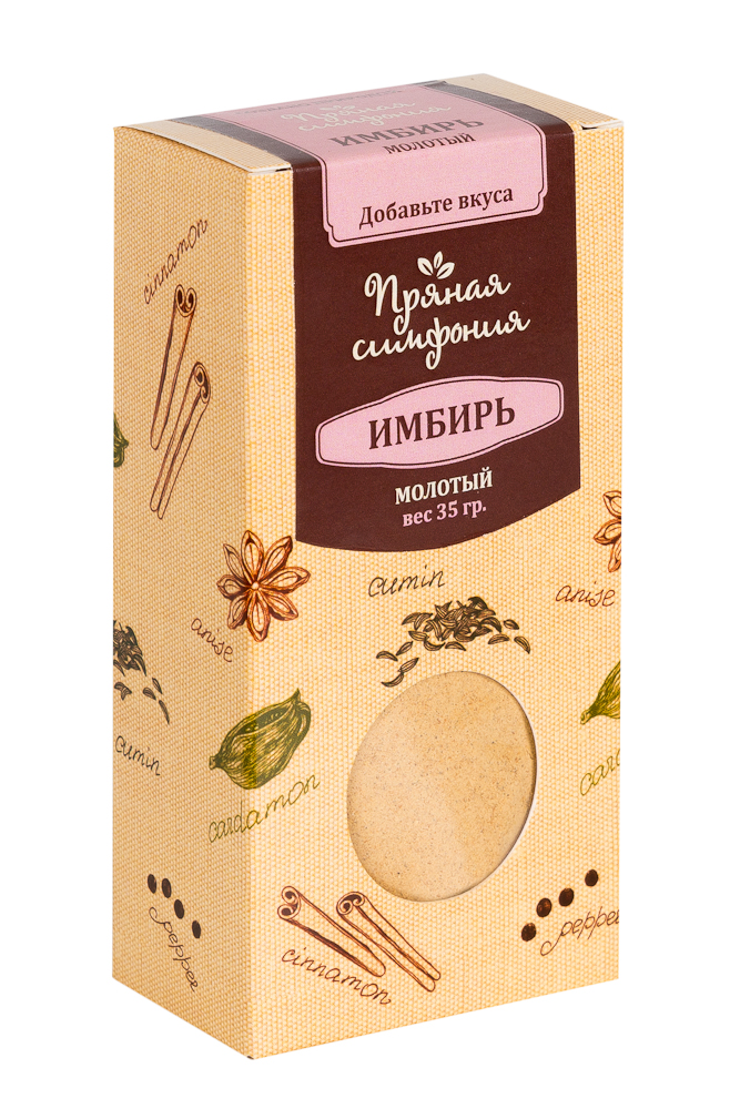 Пряная Симфония Имбирь молотый, 35 г0120710 Пряная Симфония Имбирь молотый, 35 г0120710Имбирь придает особый аромат и необычный вкус жареному или тушеному мясу, морепродуктам и десертам. Его рекомендуем использовать при приготовлении печеной утки, грибов и жареной свинины, добавлять в разнообразные соусы к мясу. Невероятно вкусным получаются и напитки с небольшим количеством имбиря. Его можно добавлять в чай, сочетая при этом со сливками, корицей или гвоздикой.