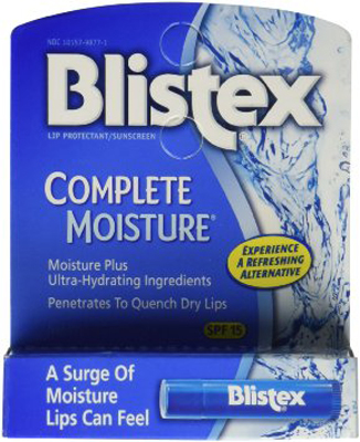Blistex Бальзам для губ Complete Moisture, 4,25 г086-9-36138 Blistex Бальзам для губ Complete Moisture, 4,25 г086-9-36138Бальзам для губ в форме стика (помады) в футляре из пластика (упакован на картонную подложку). Применяется в косметических целях для увлажнения и питания губ.