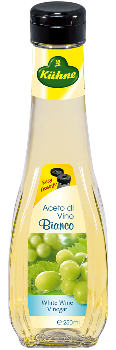 Kuhne Aceto di Vino Bianco уксус 6% из белого вина, 250 мл0120710 Kuhne Aceto di Vino Bianco уксус 6% из белого вина, 250 мл0120710Уксус Kuhne Aceto di Vino Bianco производится из сухого белого вина и используется в составе многих блюд средиземноморской кухни. Винный уксус очень хорош в соусах, а также им можно заменять белое вино при приготовлении различных лакомств.Его легкий аромат и тонкий вкус украсят практически любое блюдо – шашлык и маринованную рыбу, блюда из курицы и такое красивое сочетание, как овощной салат с сыром и виноградом. С винным уксусом хорошо сочетаются многие пряности: перец, горчица, майоран.