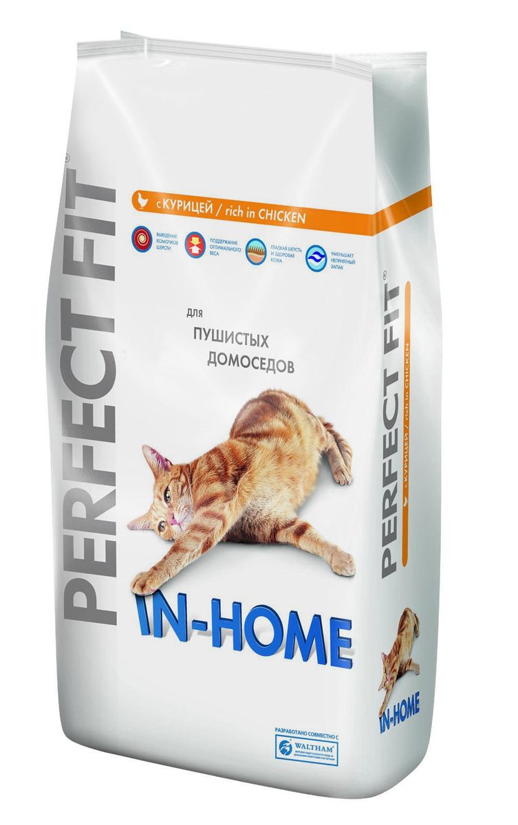 Корм сухой Perfect Fit In-Home для домашних кошек, с курицей, 3 кг0120710 Корм сухой Perfect Fit In-Home для домашних кошек, с курицей, 3 кг0120710Сухой корм Perfect Fit In-Home создан специально для поддержания жизненного тонуса и хорошего самочувствия домашних лежебок. Особенности сухого корма Perfect Fit:- содержит натуральную клетчатку, помогающую контролировать образование комочков шерсти в организме кошки;- специальная рецептура позволяет снизить потребление калорий в каждом кормлении;- способствует поддержанию здоровой кожи и блестящей шерсти благодаря содержанию биотина, цинка и омега-6 кислот;- содержит экстракт Юкки Шидигера, помогающий уменьшить запах кошачьего туалета;- не содержит ароматизаторов, красителей и консервантов. Состав: высушенная мука из птицы (включая 22% курицы), кукурузный белок, высушенный животный белок, кукуруза, кукурузная мука, животный жир, рис, целлюлоза, высушенная печень, сухая свекла, дрожжи, хлорид калия, рыбий жир, экстракт юкки. Пищевая ценность в 100 г: белки - 41 г, жиры - 14,5 г, зола - 8 г, клетчатка - 3,5 г, кальций - 1,2 г, фосфор - 1,0 г, жирные кислоты (омега 3) - 0,4 г, жирные кислоты (омега 6) - 3,3 г, биотин (В7) - 0,02 мг, таурин - 194,5 г, витамин А - 1751 МЕ, витамин D3 - 181 МЕ, витамин Е - 84,5 мг, витамин С - 39 мг, витамины группы В, сульфат цинка - 13,5 мг.Энергетическая ценность в 100 г: 402 ккал.Вес: 3 кг.Товар сертифицирован. Perfect Fit - высококачественное сухое питание, специально разработанное для здоровья кошек, в соответствии с потребностями организма.Уважаемые клиенты!Обращаем ваше внимание на возможные изменения в дизайне упаковки. Качественные характеристики товара остаются неизменными. Поставка осуществляется в зависимости от наличия на складе.