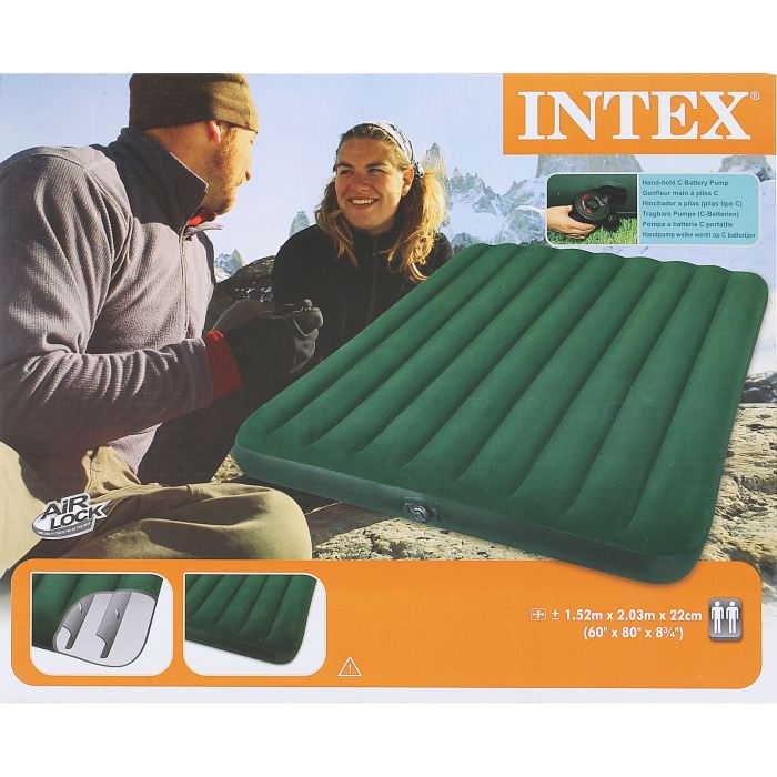 Матраc надувной Intex Prestige Downy Queen, цвет: зеленый, 152 х 203 х 22 см. 66969720689 Матраc надувной Intex Prestige Downy Queen, цвет: зеленый, 152 х 203 х 22 см. 66969720689Матрас оснащен встроенным насосом на батарейках. Все что вам нужно - поставить палатку, разложить матрас и нажать одну кнопку. Случится магия и матрас надуется сам собой. Осталось только лечь сладко спать, ведь вы теперь не будете чувствовать спиной каждый камушек, холмик или шишечку.