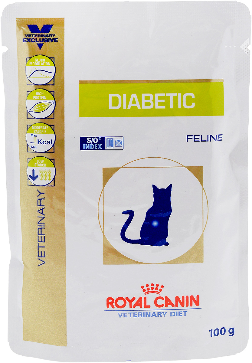 Консервы диетические Royal Canin Diabetic DS46 для кошек, при сахарном диабете, 100 г0120710 Консервы диетические Royal Canin Diabetic DS46 для кошек, при сахарном диабете, 100 г0120710Сухой диетический корм Royal Canin Diabetic DS46 рекомендуется для постоянного применения кошкам, страдающим сахарным диабетом, на протяжении всей жизни. Это снижает риск рецидива заболевания, хотя развитие диабета у кошек, как правило, носит обратимый характер. Смесь из злаковых с низким гликемическим индексом снижает постпрандиальную гипергликемию. Повышенное содержание белков снижает уровень чистой энергии и обеспечивает медленное и постепенное повышение содержания глюкозы в крови (глюконеогенез). Умеренная энергоемкость корма способствует достижению оптимального веса, что, в свою очередь, снижает резистентность к инсулину, связанную с избыточным весом. Пониженное содержание крахмала позволяет контролировать уровень постпрандиальной гипергликемии. Диета с пониженным содержанием крахмала и повышенным содержанием белка позволяет контролировать клиническое состояние животного, уменьшает потребность в инсулине и увеличивает вероятность ремиссии диабета у кошек. Противопоказания: Беременность, лактация.Внимание: При назначении этого корма у кошек значительно повышается чувствительность к инсулину. В начале применения диеты рекомендуется контролировать уровень гликемии для уточнения дозы инсулина. Состав: белки животного происхождения (свинина и мясо птицы), свиная печень и печень птицы, кукурузная мука, растительная клетчатка, рыбий жир, минеральные вещества, желирующая добавка, таурин, экстракт бархатцев прямостоячих (источник лютеина), L-карнитин, витамины.Питательные добавки:Витамин D3: 220 МЕ, Железо: 3,5 мг, Йод: 0,1 мг, Медь: 0,9 мг, Марганец: 1 мг, Цинк: 11 мг.Содержание питательных веществ (на 100 г продукта): белки 9 г, жиры 3 г, углеводы 2,3 г, клетчатка пищевая 2 г, клетчатка общая 1,5 г.Товар сертифицирован.