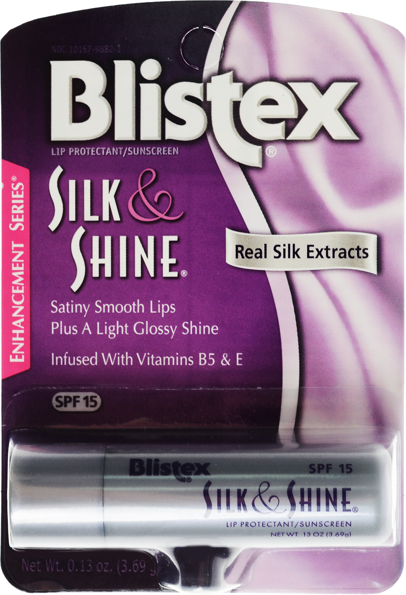 Blistex Бальзам для губ Silk & Shine 3,69NS00109 Blistex Бальзам для губ Silk & Shine 3,69NS00109Бальзам для губ в стике с перламутровым эффектом (упакован на картонную подложку). Применяется в косметических целях для увлажнения и питания губ, а также для придания им сияния.
