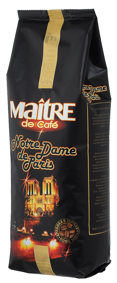 Maitre Нотр-Дам кофе в зернах, 1 кг0120710 Maitre Нотр-Дам кофе в зернах, 1 кг0120710Maitre Нотр-Дам - смесь зёрен арабики из Бразилии, Явы, Колумбии и Гондураса. При приготовлении эспрессо даёт богатый крема с гармоничным сочетанием сладости и горечи, придающих шоколадный оттенок. Также хорошо подходит для приготовления кофе в кофеварке, турке и френч-прессе.
