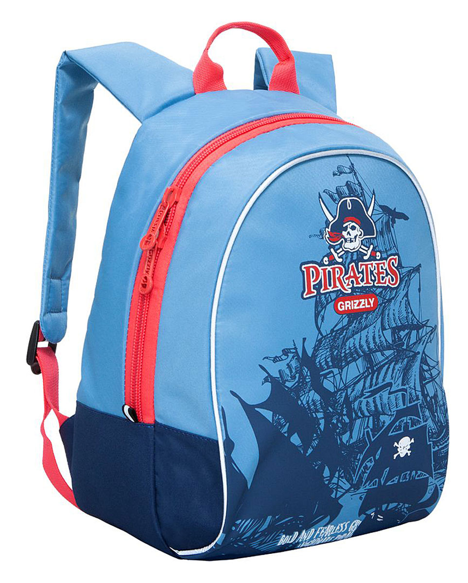Grizzly Рюкзак детский Pirates цвет синий голубой72523WD Grizzly Рюкзак детский Pirates цвет синий голубой72523WDШкольный рюкзак Grizzly - это красивый и удобный рюкзак, который подойдет всем, кто хочет разнообразить свои школьные будни. Рюкзак выполнен из плотного материала и оформлен принтом в пиратской тематике. Рюкзак одно основное вместительное отделения на молнии. Отделение содержит внутри открытый накладной карман. Бегунки застежки-молнии дополнены удобными держателями с логотипом Grizzly. Рюкзак также оснащен удобной ручкой для переноски и светоотражающими элементами.Широкие лямки можно регулировать по длине. Многофункциональный детский рюкзак станет незаменимым спутником вашего ребенка.