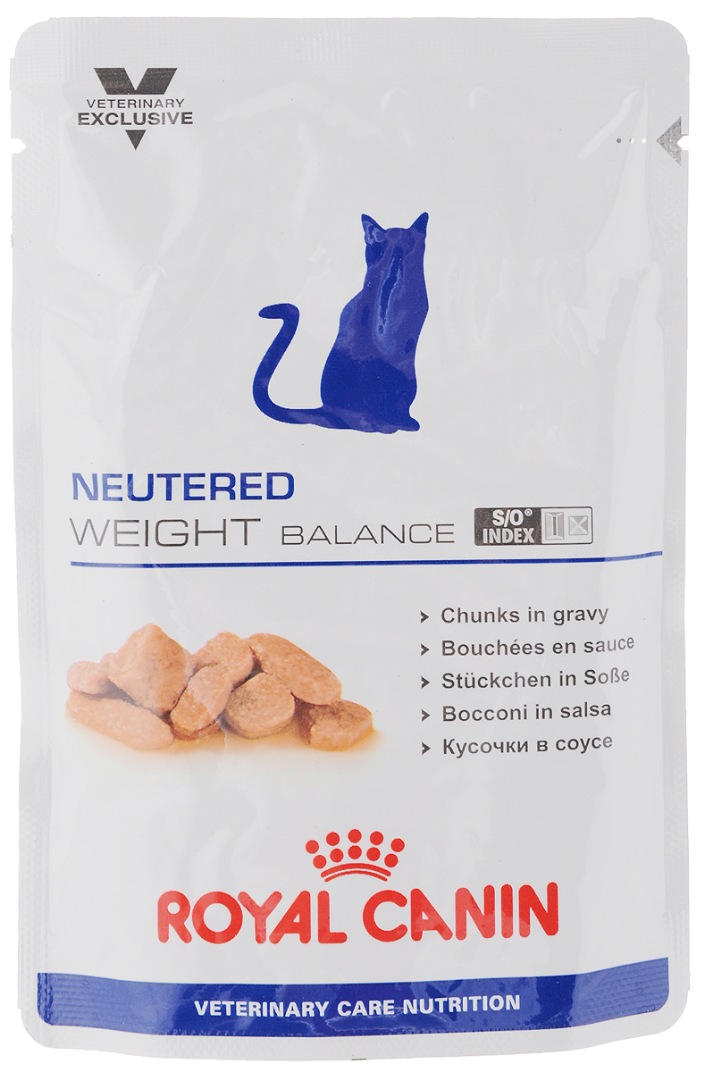 Консервы Royal Canin Neutered Weight Balance для кастрированных котов и стерилизованных кошек, склонных к ожирению, 100 г0120710 Консервы Royal Canin Neutered Weight Balance для кастрированных котов и стерилизованных кошек, склонных к ожирению, 100 г0120710Консервы Royal Canin Neutered Weight Balance предназначены для кастрированных/стерилизованных котов и кошек с момента операции до 7 лет, склонных к избыточному весу. Особенности: - Умеренное содержание энергии Пониженное содержание энергии в корме ограничивает набор избыточного веса у кастрированных/стерилизованных котов и кошек, склонных к ожирению. - Комплекс антиоксидантов Комплекс антиоксидантов синергичного действия (витамин Е, витамин С, таурин, лютеин) нейтрализует воздействие свободных радикалов. - S/O Index Знак S/O Index на упаковке означает, что диета предназначена для создания в мочевыделительной системе среды, неблагоприятной для образования струвитных кристаллов и кристаллов оксалата кальция. Состав: свинина и мясо птицы, куриная печень, пшеничная мука, целлюлоза, минеральные вещества, пшеничная клейковина, желирующее вещество, таурин, гидролизат дрожжей (источник маннановых олигосахаридов), экстракт бархатцев прямостоячих (источник лютеина), L-карнитин, витамины. Питательные добавки (на 1 кг): Витамин D3 230 МЕ, Железо 2 мг, Йод 0,4 мг, Марганец 0,6 мг, Цинк 6 мг. Содержание питательных веществ (на 100 г): белки 9 г, жиры 2,5 г, углеводы 3,4 г, клетчатка пищевая 2 г, клетчатка общая 1,5 г, Омега 6 0,35 г, Омега 3 0,02 г, кальций 0,3 г, фосфор 0,23 г, натрий 0,17 г, калий 0,12 г. Энергетическая ценность (на 100 г): 71 ккал. Товар сертифицирован.